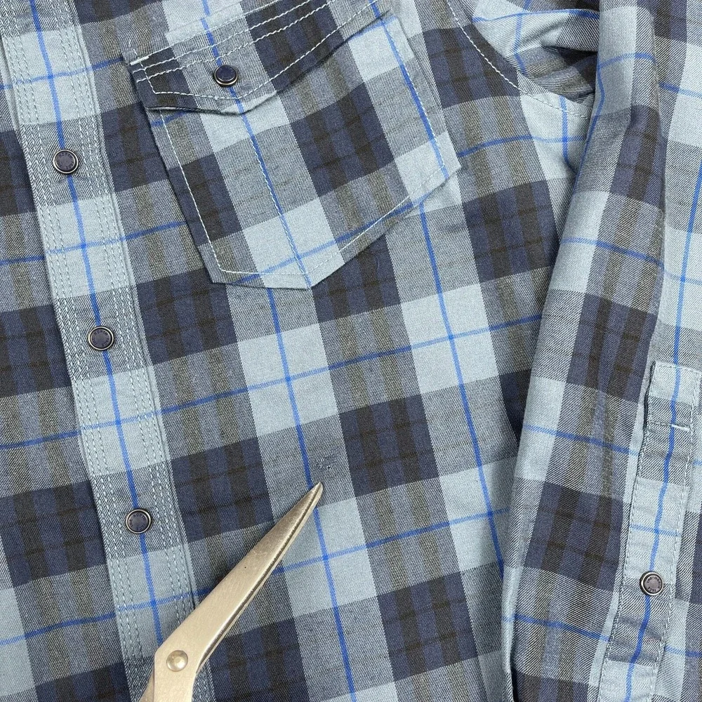 North Face Shirt Mens Small Blue Plaid‎ Snap Outdoors Camping Hiking Travel Work